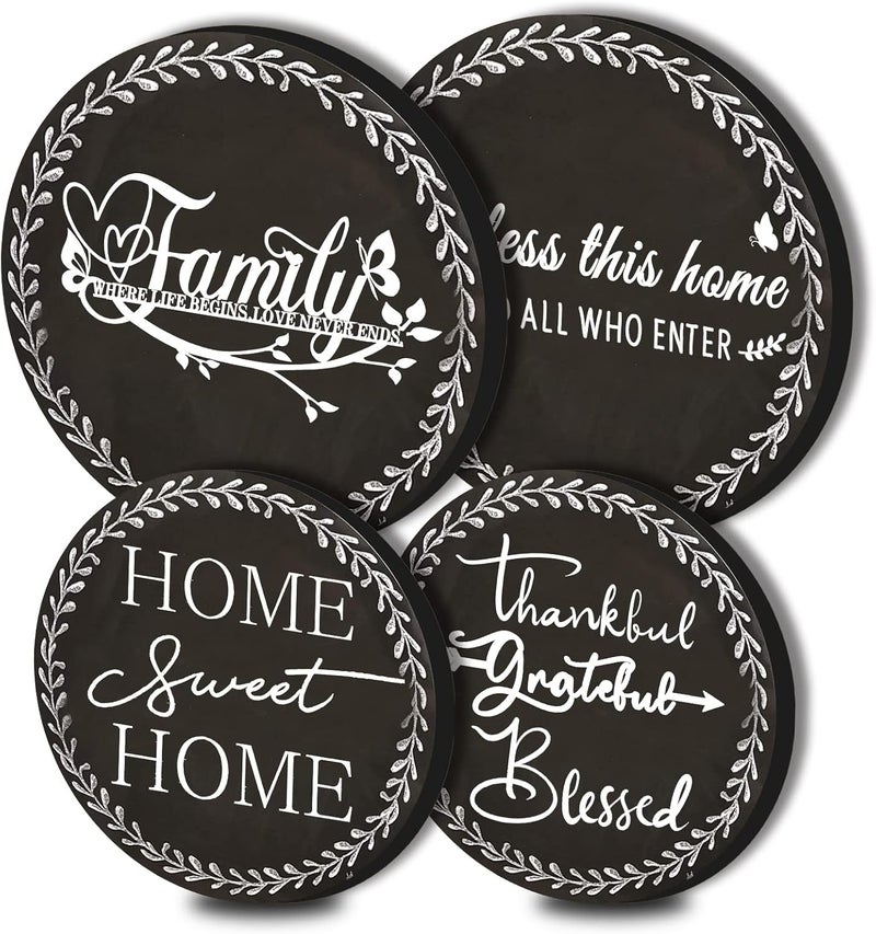 Tucocoo 4 Pieces Family Round Stove Burner Covers Set,2 Pieces 8 Inches and 2 Pieces 10 Inches,Black Gas Stove Burner Covers,Electric Stove Burner Covers,Home Sweet Home Metal Stove Burner Cover Kits - Image 1